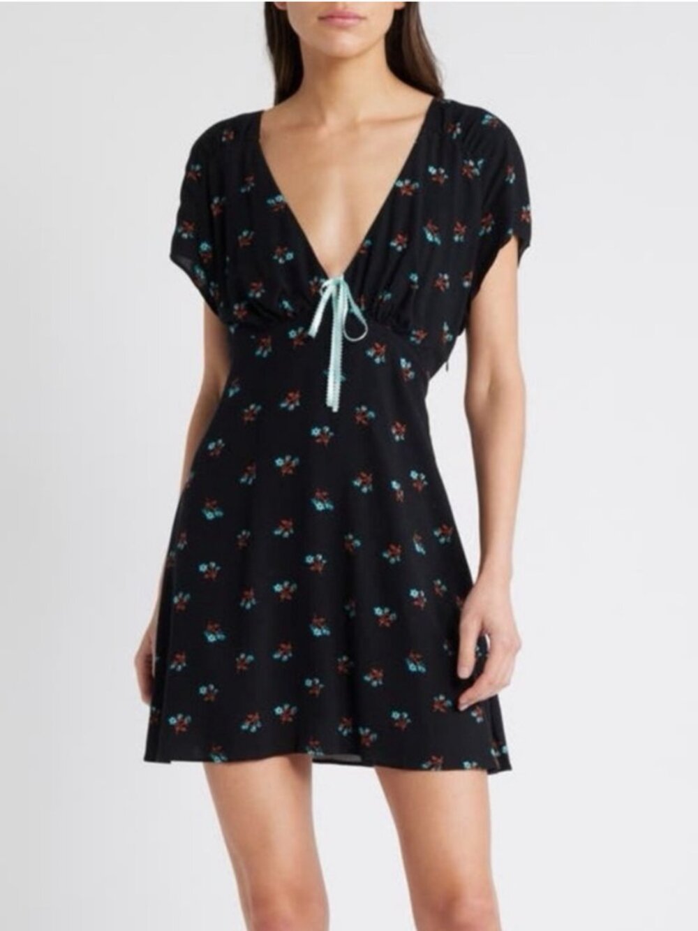 Free People Everyone's Favorite Mini Dress Black Floral Large